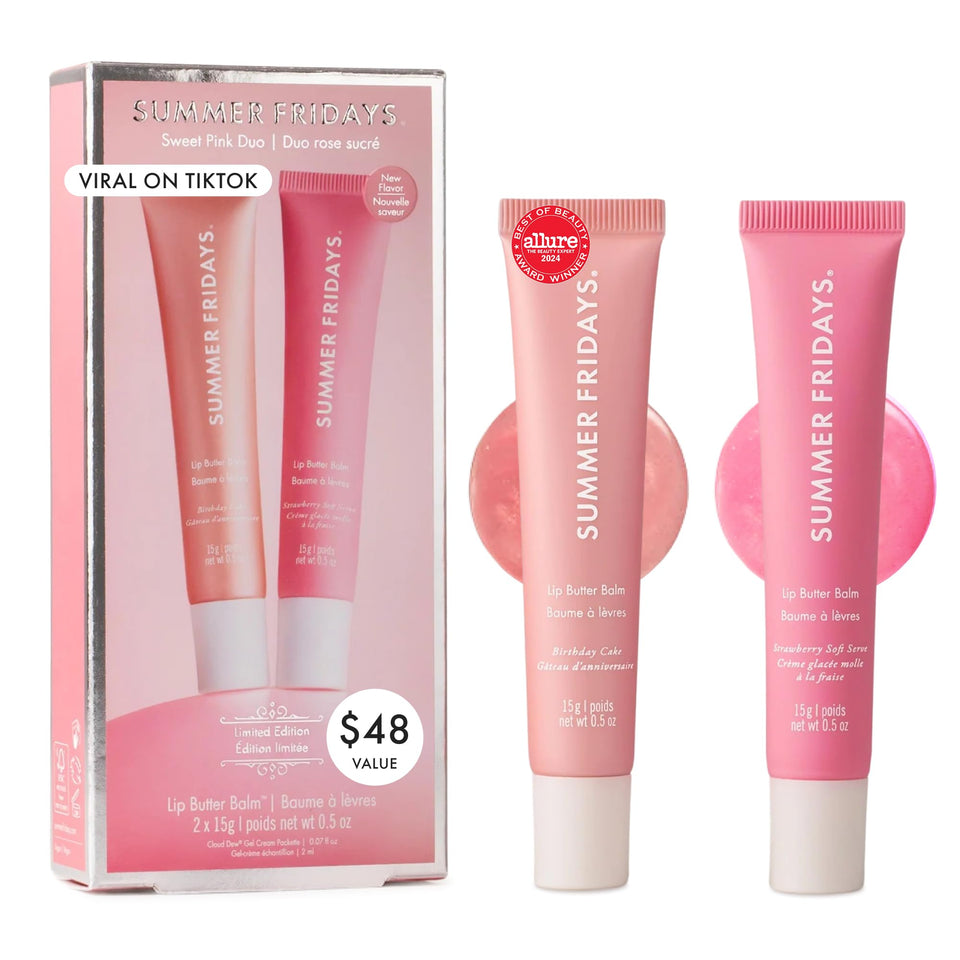 Summer Fridays front packaging duo showing both tinted balm tubes and labels for quick visual appeal