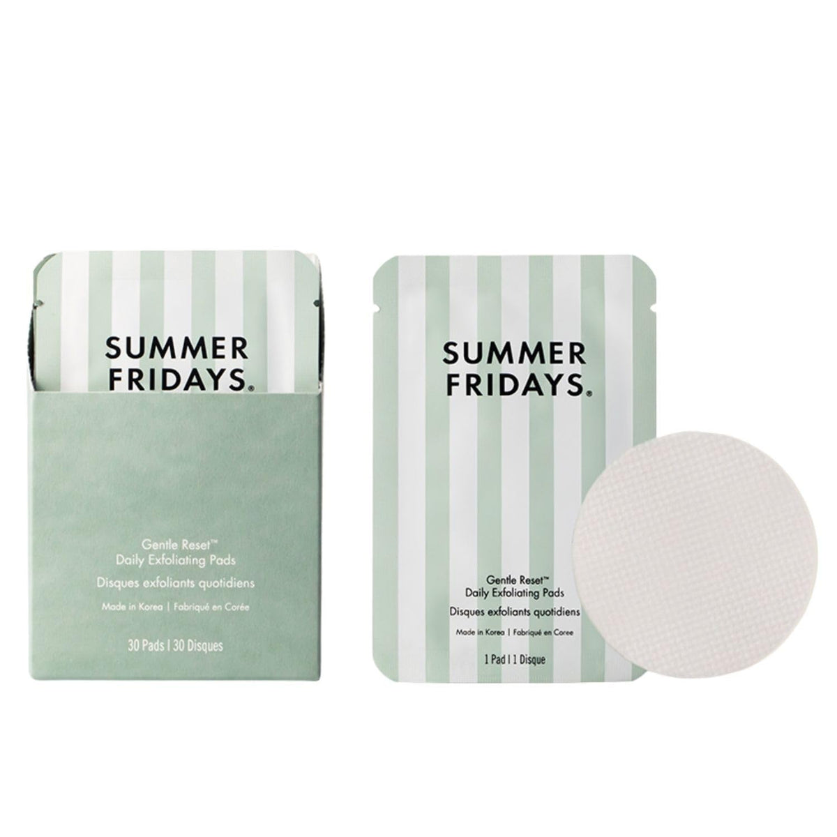 Summer Fridays front packaging showing 30-count tub for easy daily exfoliation