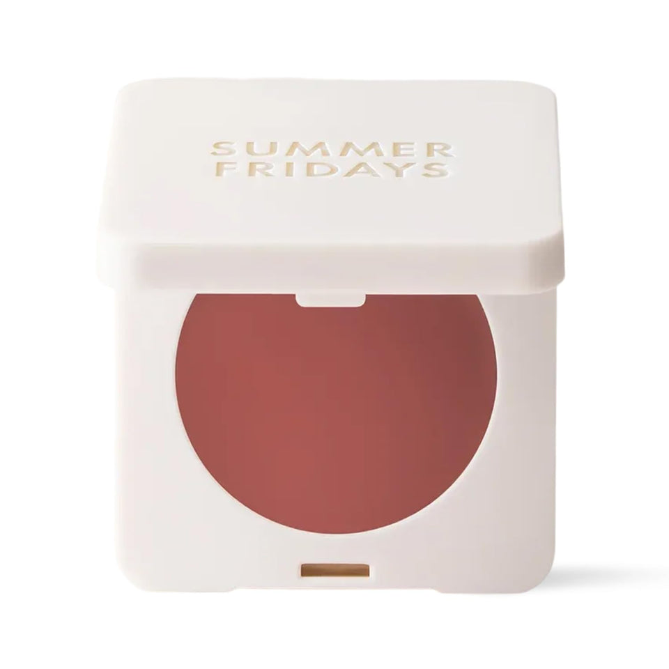 Summer Fridays front packaging showing compact balm, easy carry and clean design