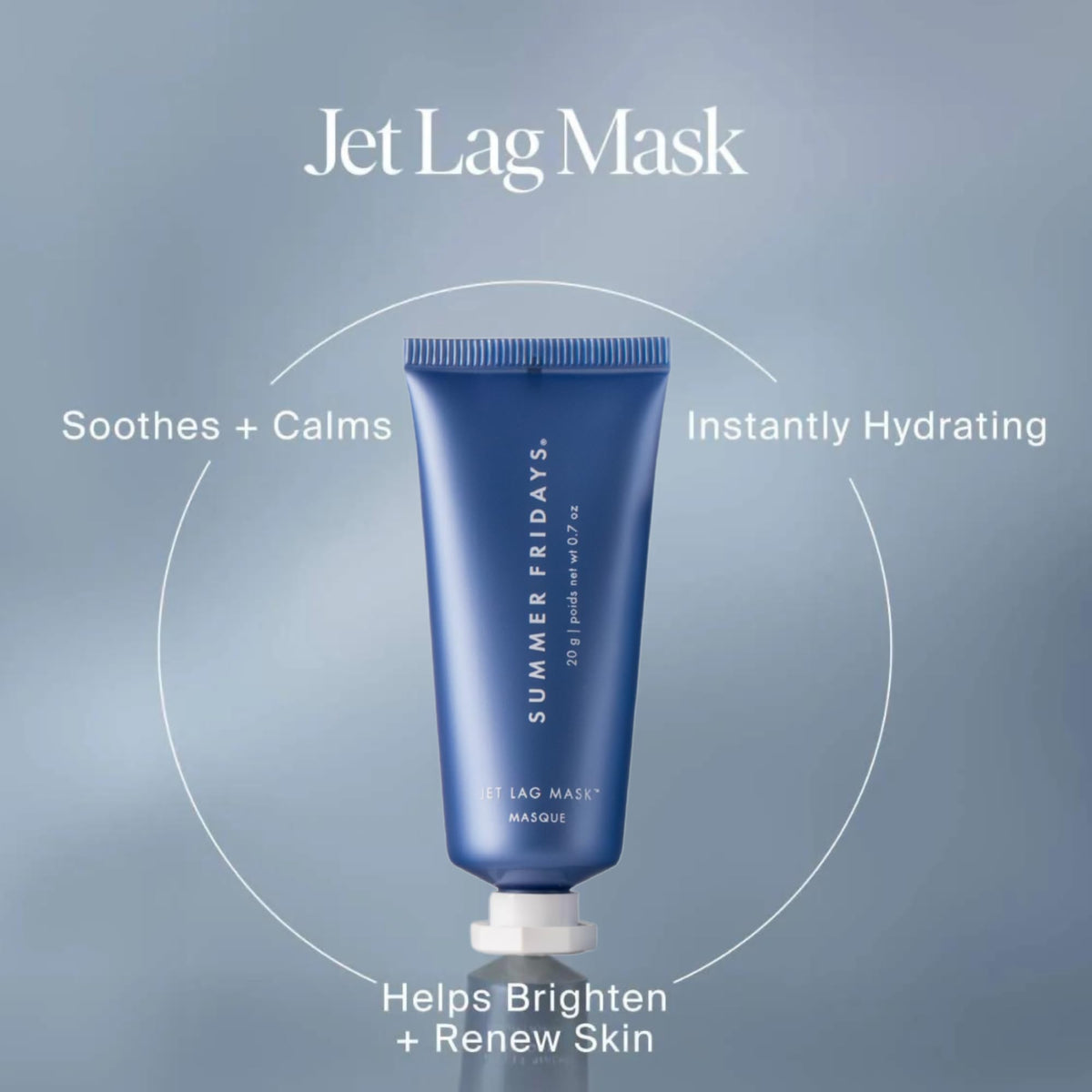 Summer Fridays Jet Lag eye patches held in hand demonstrating easy application and instant de-puffing