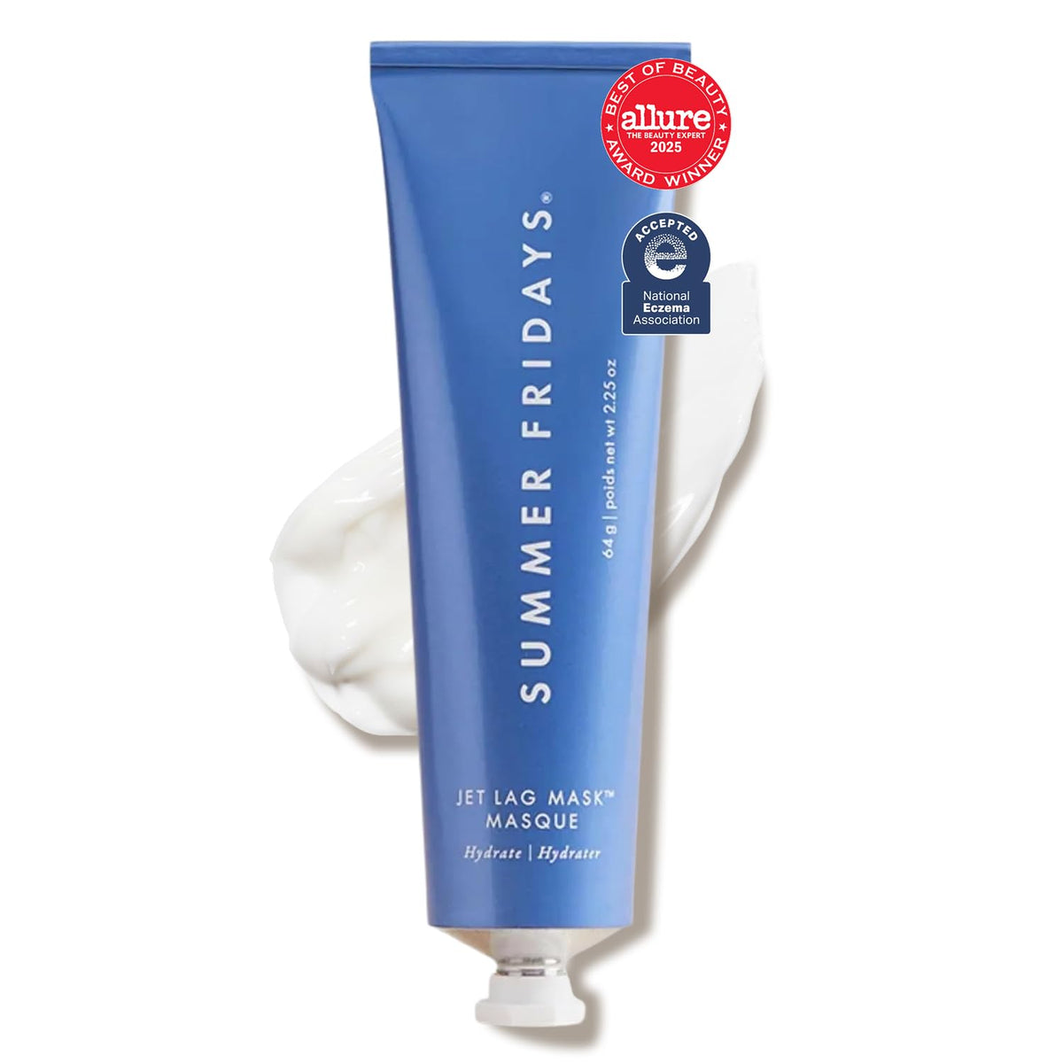 Summer Fridays front packaging showing the Jet Lag Mask travel jar and label benefit