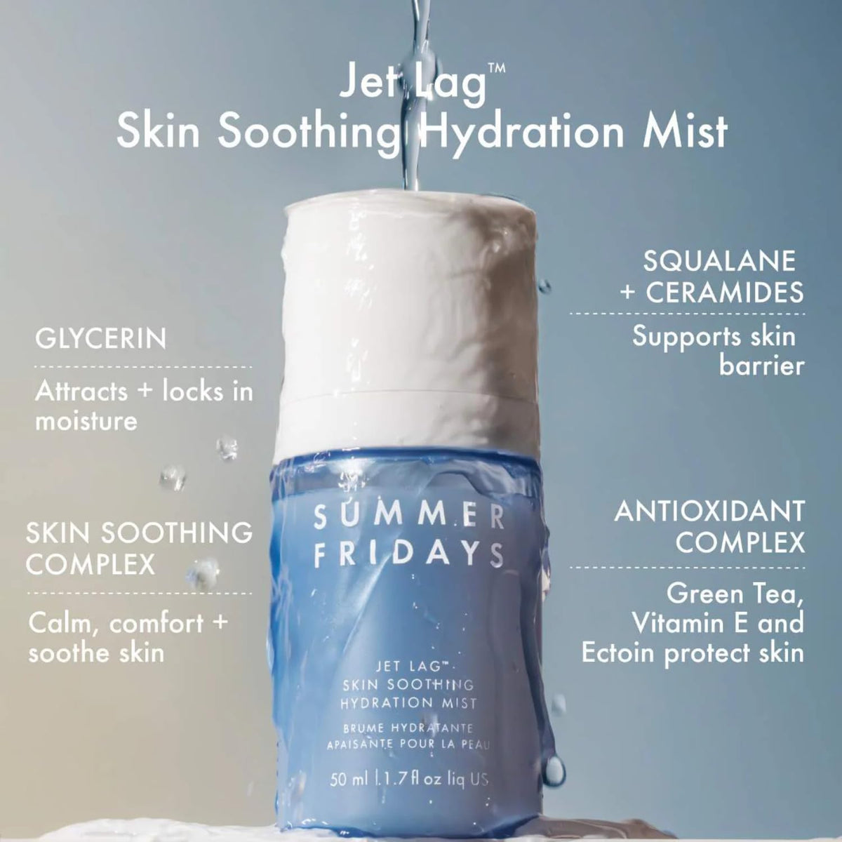 Summer Fridays mist spray in action delivering ultra-fine hydration benefit