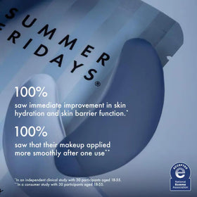Summer Fridays patch applied under eye on model demonstrating de-puffing benefit