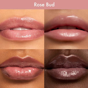 Summer Fridays lip swatch on hand illustrating Rose Bud tint and sheer glossy coverage