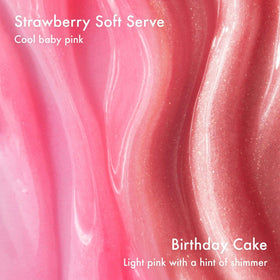 Summer Fridays open tube Strawberry Soft Serve showing cool baby-pink balm and glossy texture