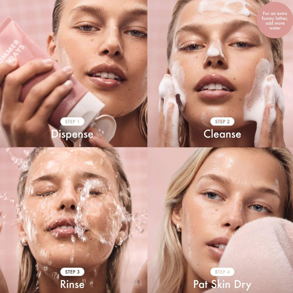 Summer Fridays foam lather in hand demonstrating gentle cleansing