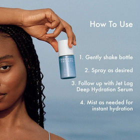 Summer Fridays products beside passport and headphones showing travel convenience and on-the-go care