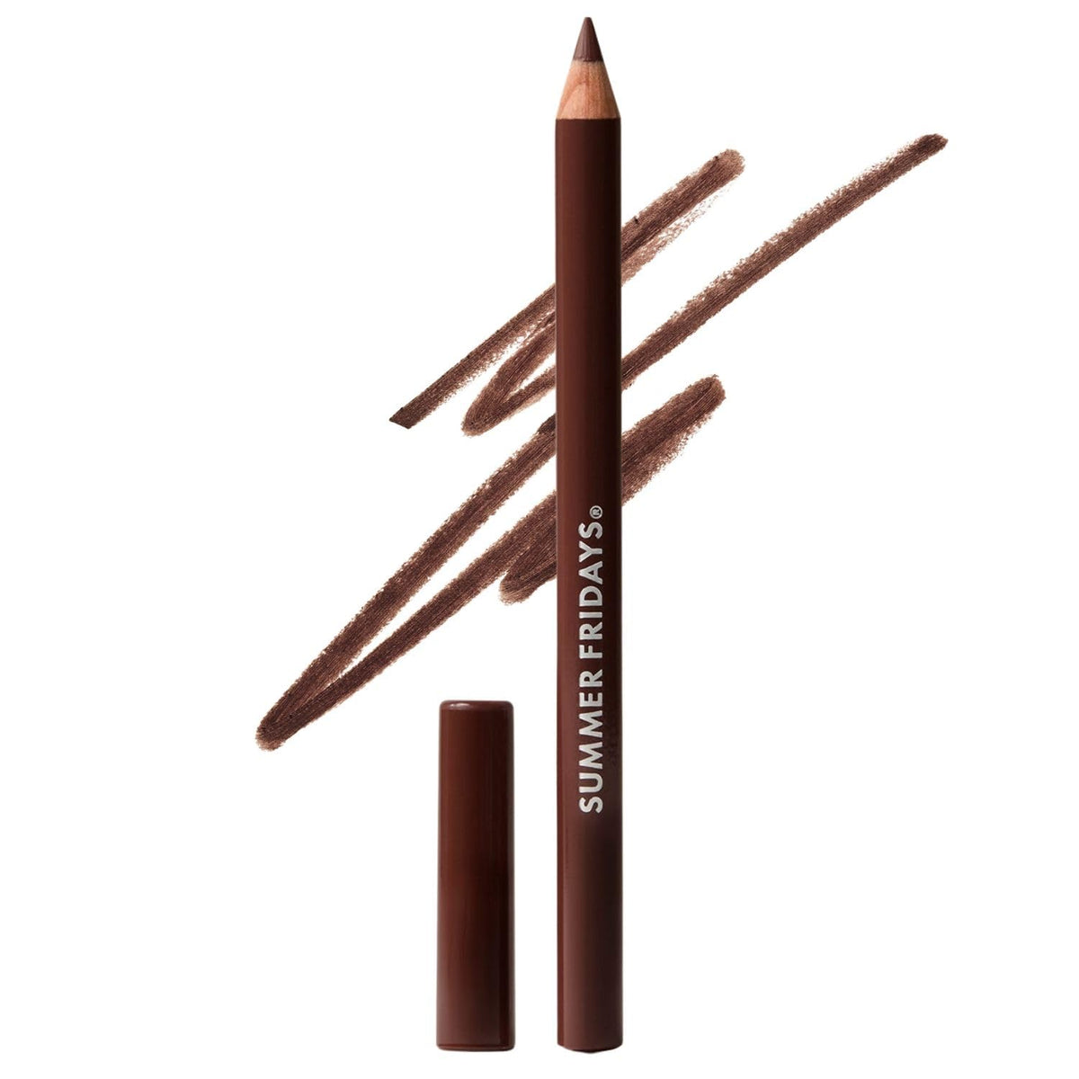 Summer Fridays front view of SoftLine Lip Liner Espresso showing sleek pencil, precise definition