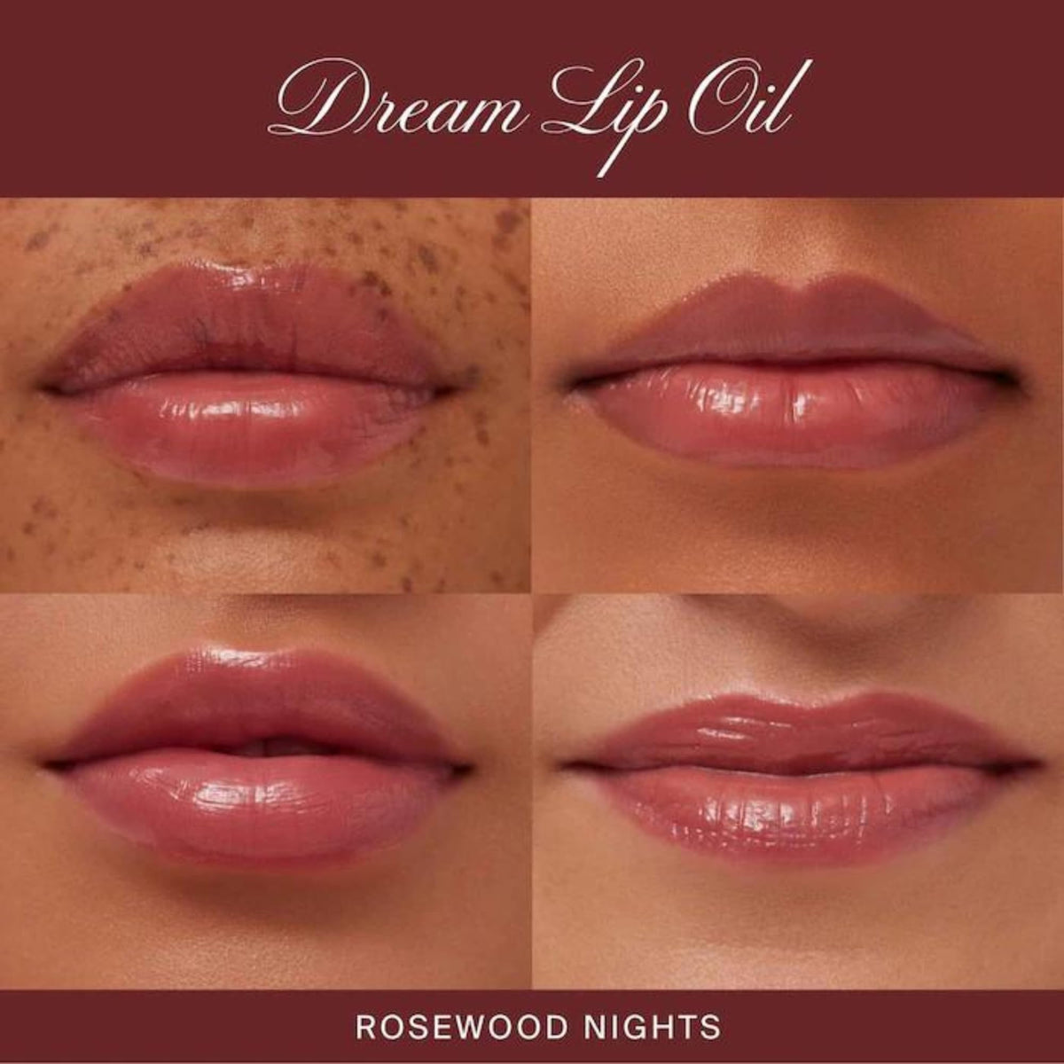 Summer Fridays swatch on lips showing rosewood tint and natural-looking shine benefit