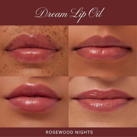 Summer Fridays swatch on lips showing rosewood tint and natural-looking shine benefit