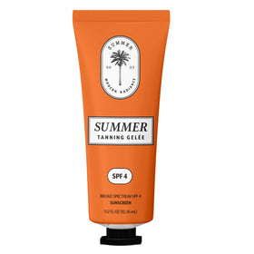 Summer Tanning Gelée front packaging showing brand and compact bottle benefits