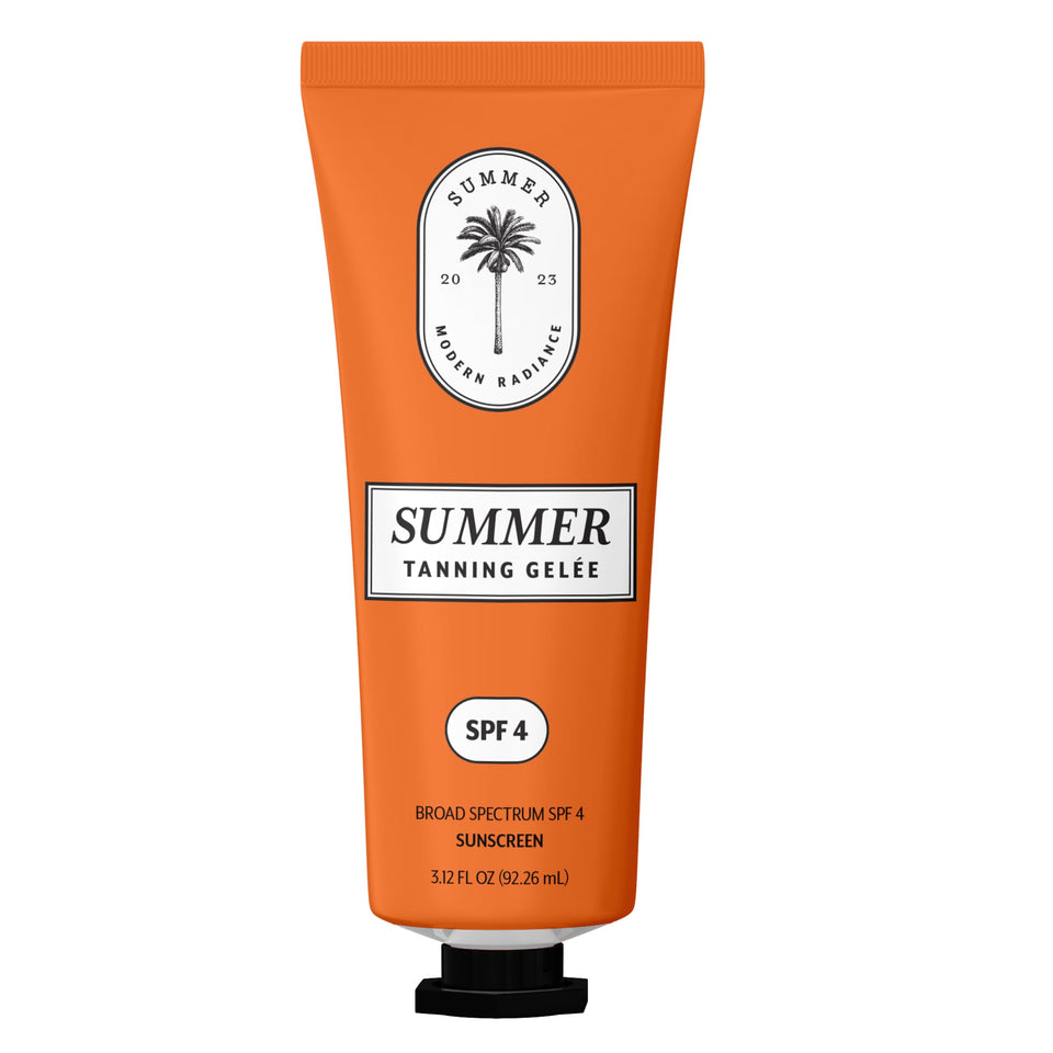 Summer Tanning Gelée front packaging showing brand and compact bottle benefits