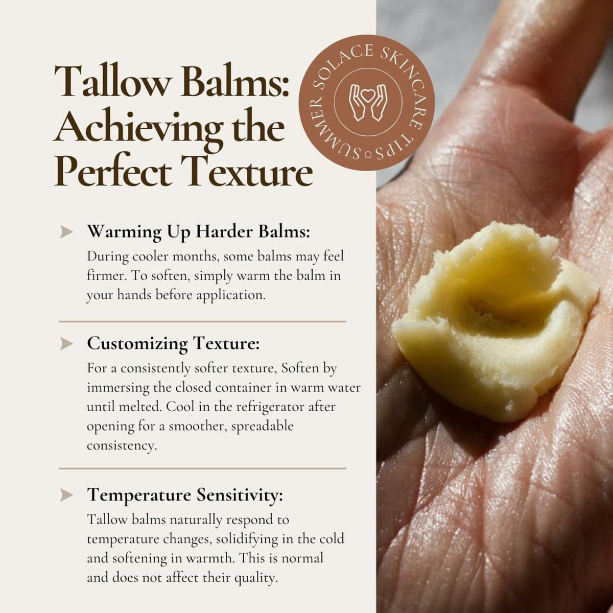 Summer Solace applied to elbow demonstrating targeted nourishment and smoothing of rough skin