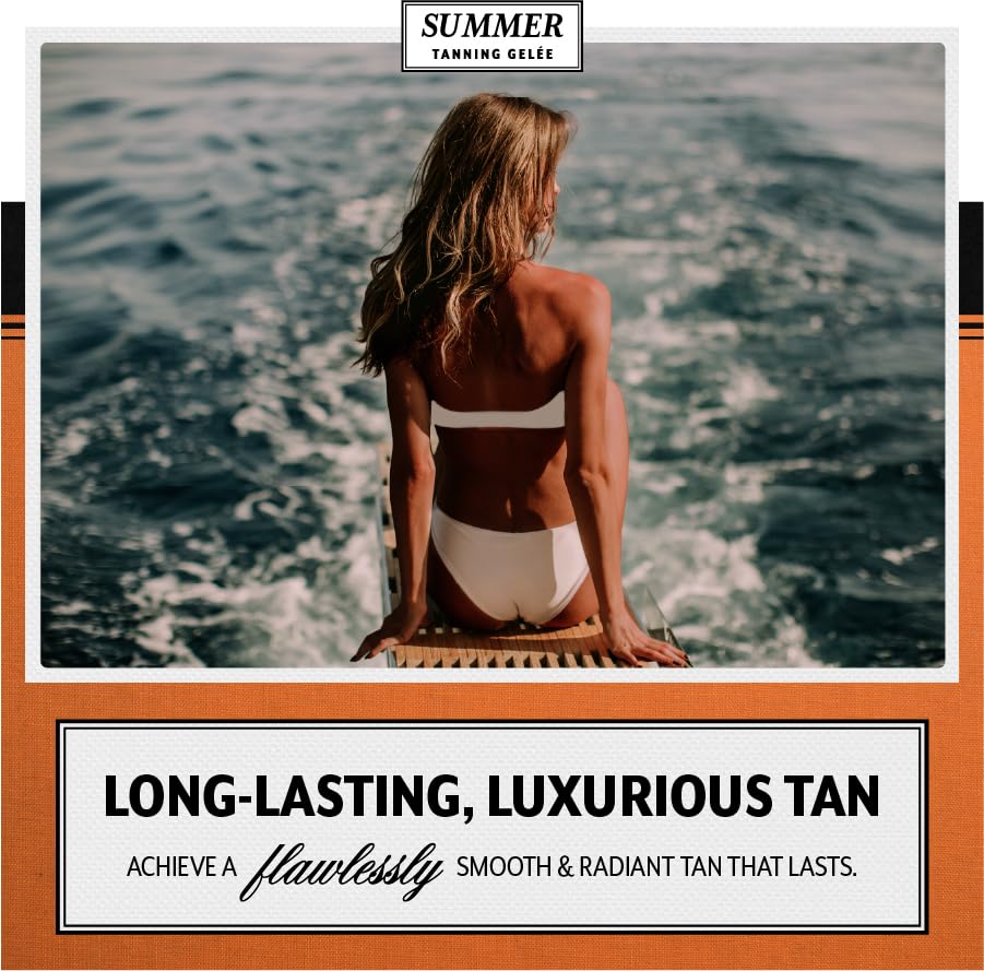 Summer Tanning Gelée applied on hand demonstrating smooth spread and hydration benefit