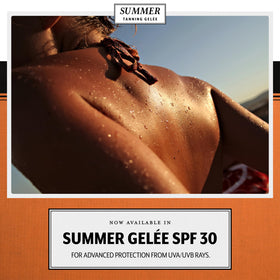 Summer Tanning Gelée next to a smartphone for size comparison and travel convenience