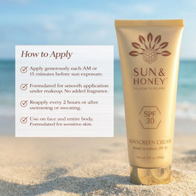 Sun and Honey cream blended under makeup to show seamless finish and wear