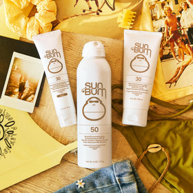 Sun Bum tinted sunscreen applied on model showing even tone and primer effect