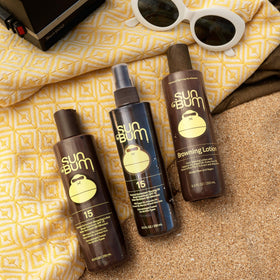Sun Bum applied on forearm in sunlight demonstrating bronzing effect and quick absorption benefit