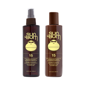 Sun Bum front packaging showing tanning lotion bottle and SPF benefit