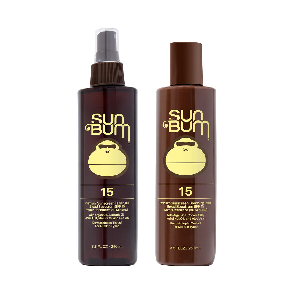 Sun Bum front packaging showing tanning lotion bottle and SPF benefit