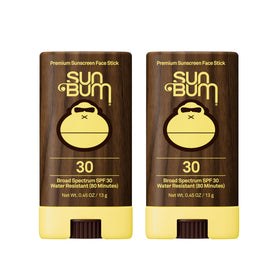 Sun Bum front packaging showing SPF30 face stick and clear labeling benefit
