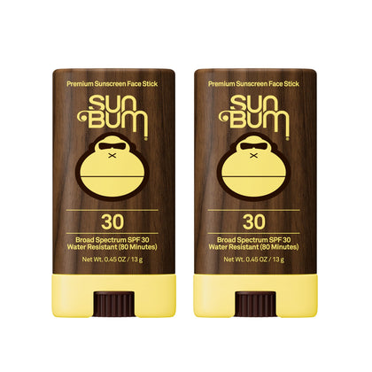 Sun Bum front packaging showing SPF30 face stick and clear labeling benefit