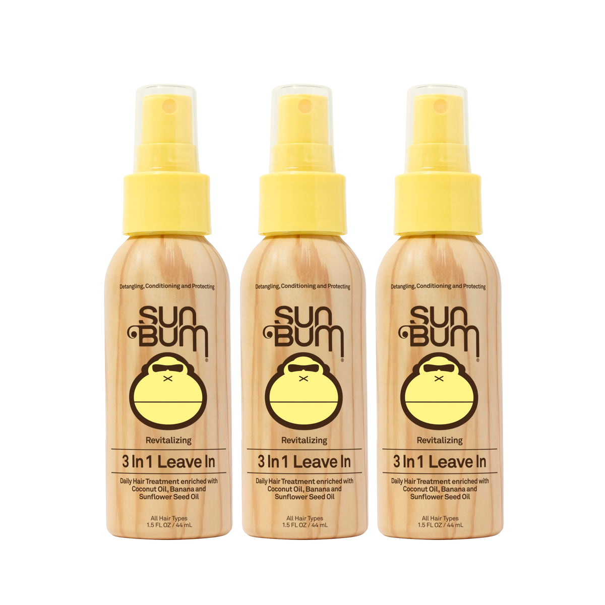 Sun Bum front packaging 1.5 oz showing compact travel bottle and brand benefits