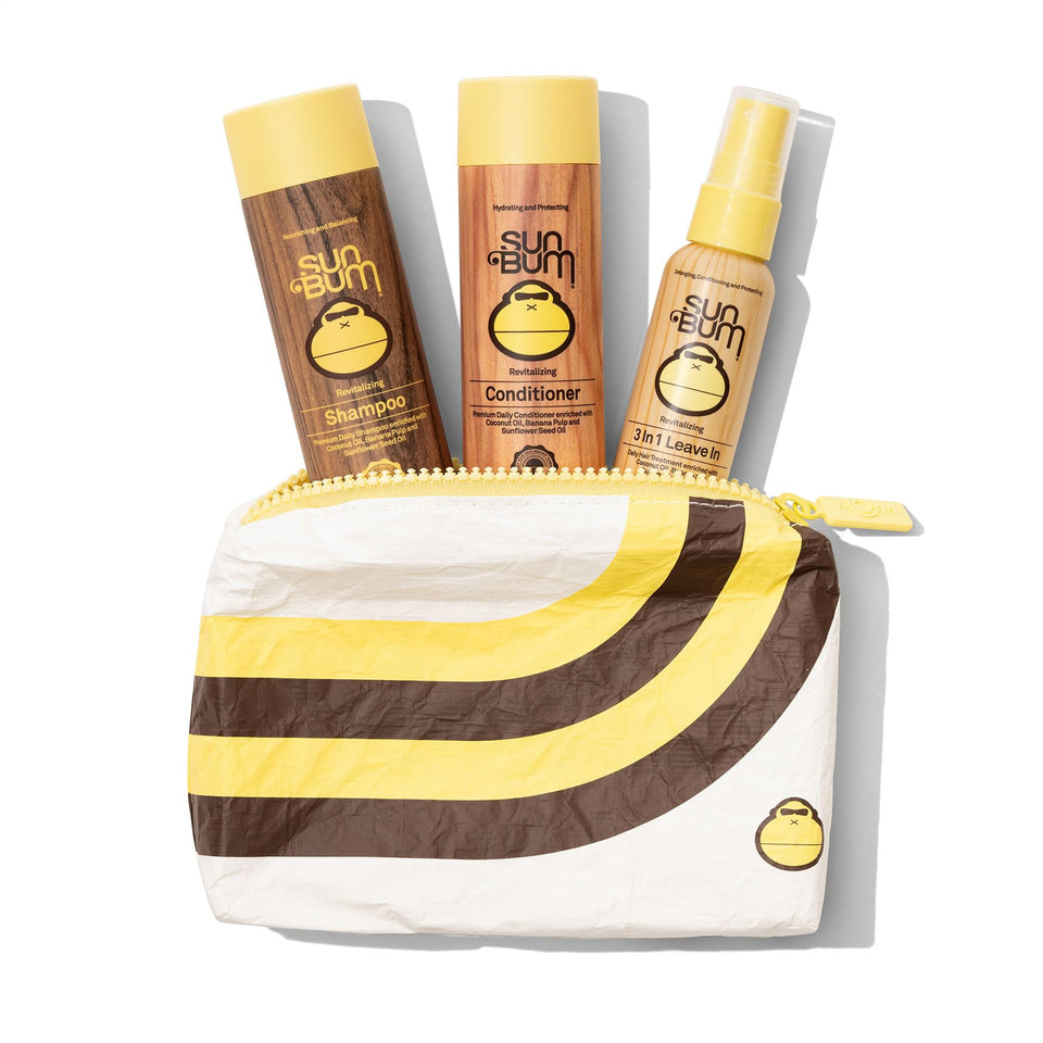 Sun Bum front packaging travel kit showing contents and compact design for convenience