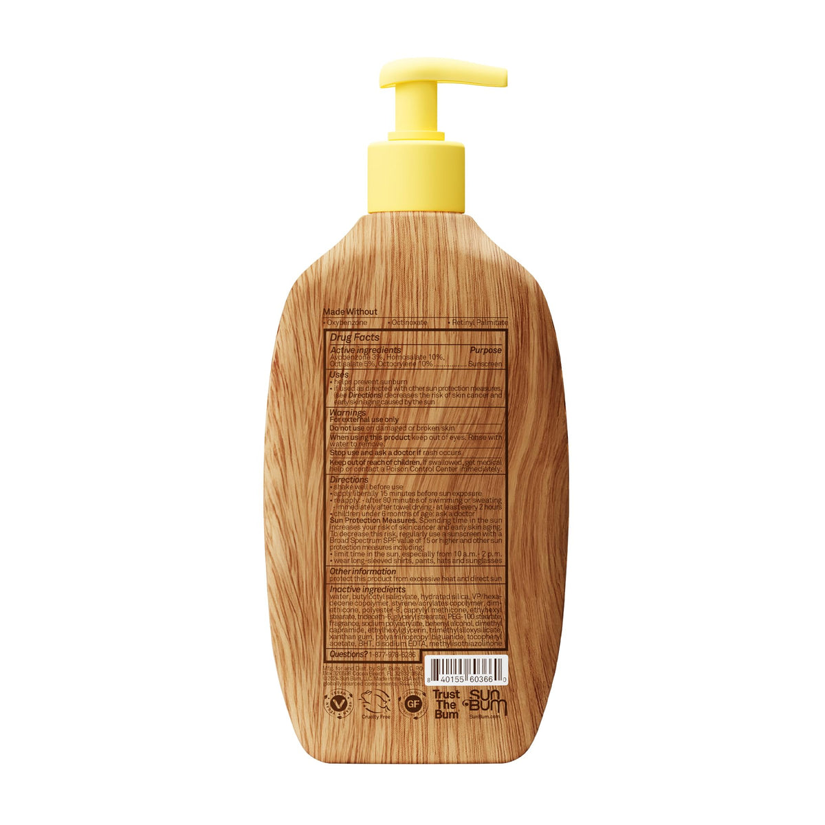 Sun Bum label close-up highlighting ingredient list and reef-compliant benefit