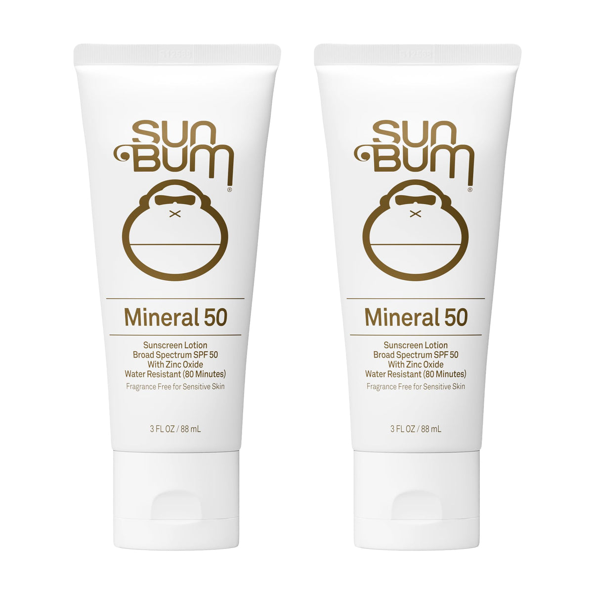Sun Bum front packaging showing two-bottle SPF 50 pack and clear labeling benefit
