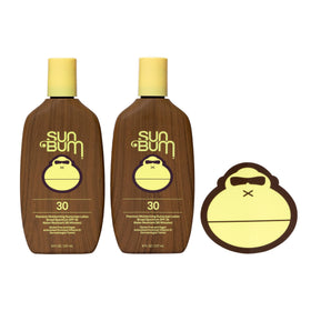 Sun Bum front packaging showing SPF 30 and two 8 oz bottles for reliable protection
