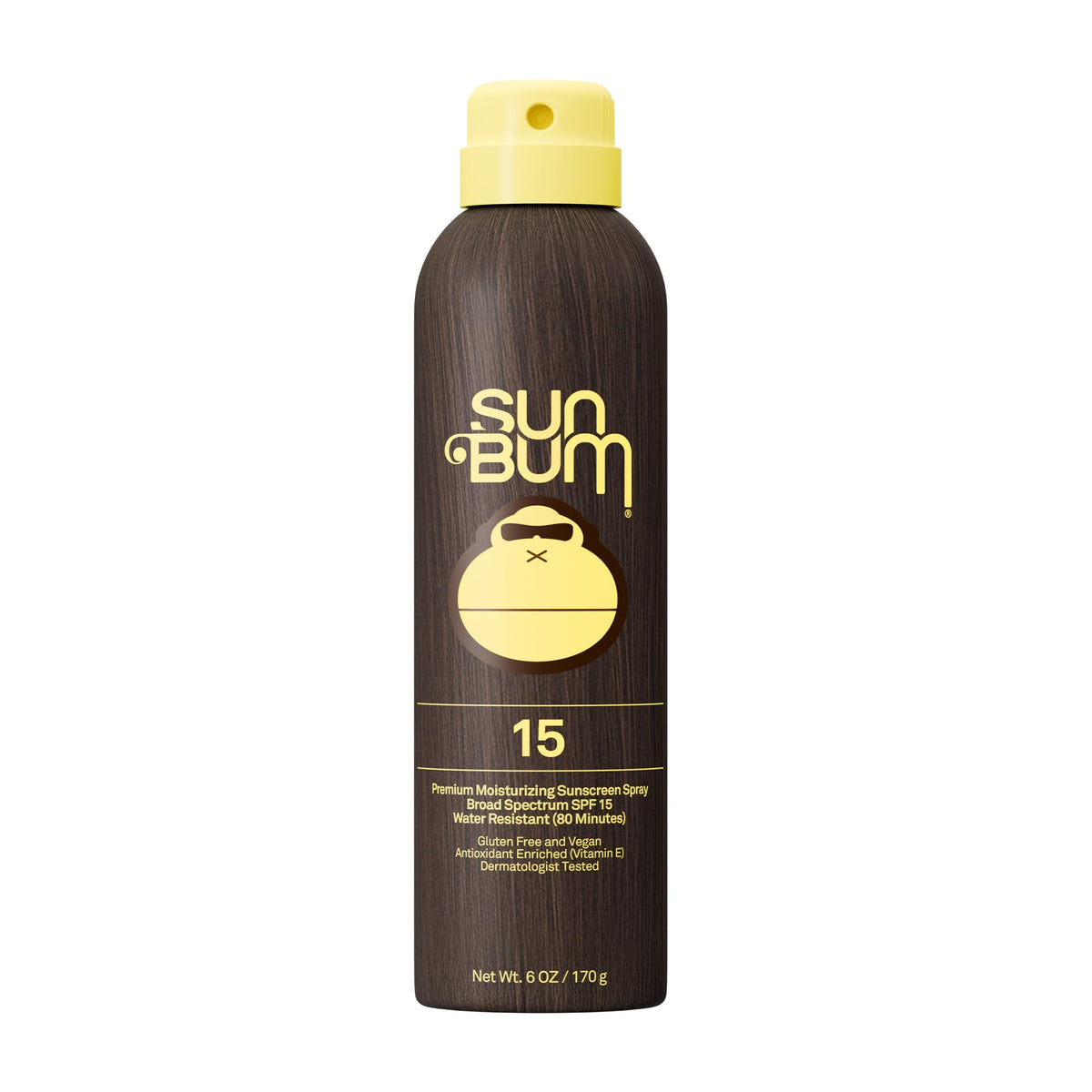 Sun Bum front packaging showing SPF 15 spray and easy application