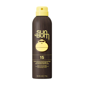 Sun Bum front packaging showing SPF 15 spray and easy application