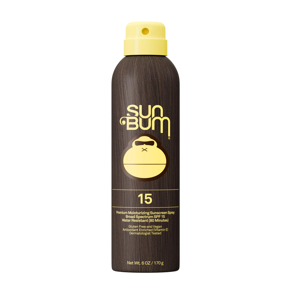 Sun Bum front packaging showing SPF 15 spray and easy application