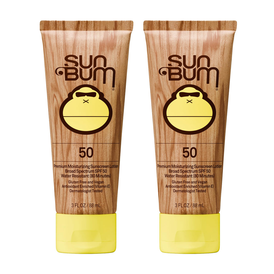 Sun Bum front packaging of SPF 50 twin pack showing travel-friendly bottles and clear branding