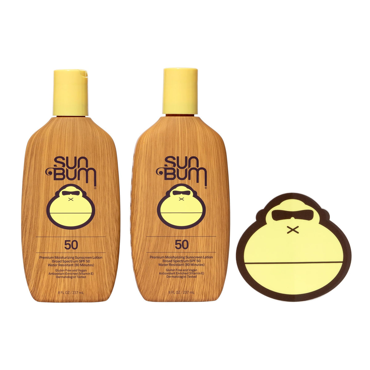 Sun Bum bottle front packaging showing SPF 50 and two‑pack convenience benefit
