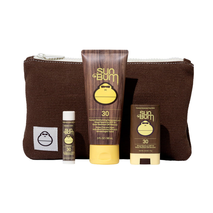 Sun Bum Road Tripper pack front view showing all contents for quick selection