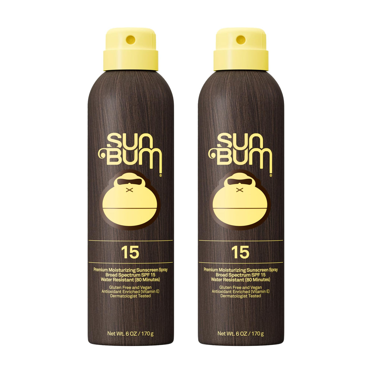 Sun Bum front packaging showing SPF15 spray and benefits on the label