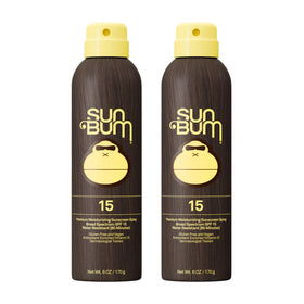 Sun Bum front packaging showing SPF15 spray and benefits on the label