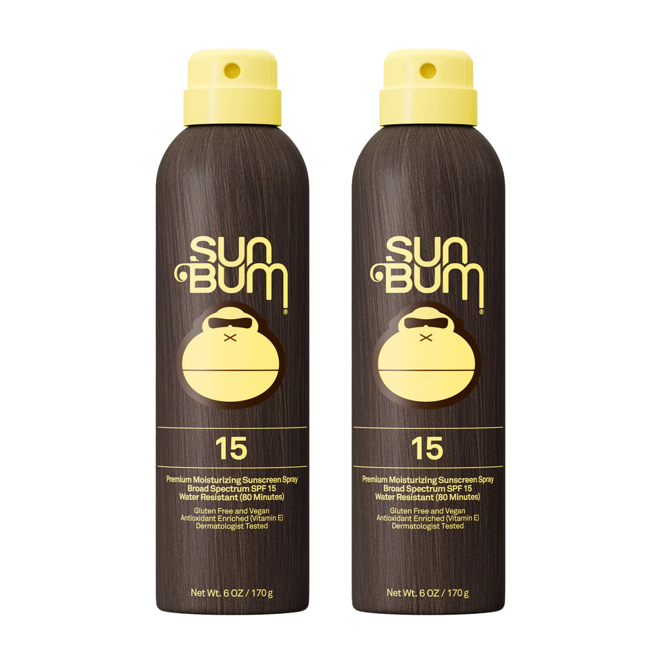 Sun Bum front packaging showing SPF15 spray and benefits on the label