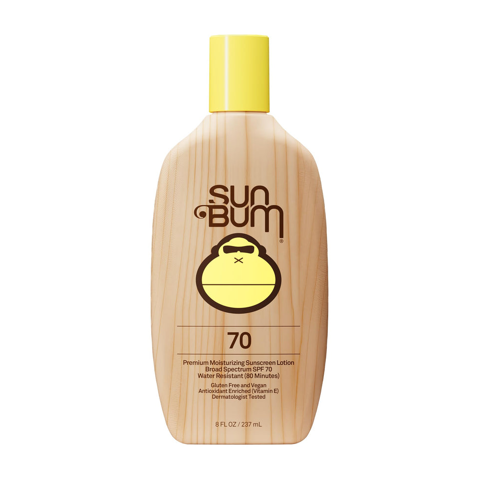 Sun Bum SPF 70 front packaging showing bottle and label with protection benefits