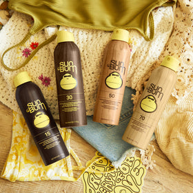 Sun Bum bottle staged with beach gear showing outdoor protection benefit