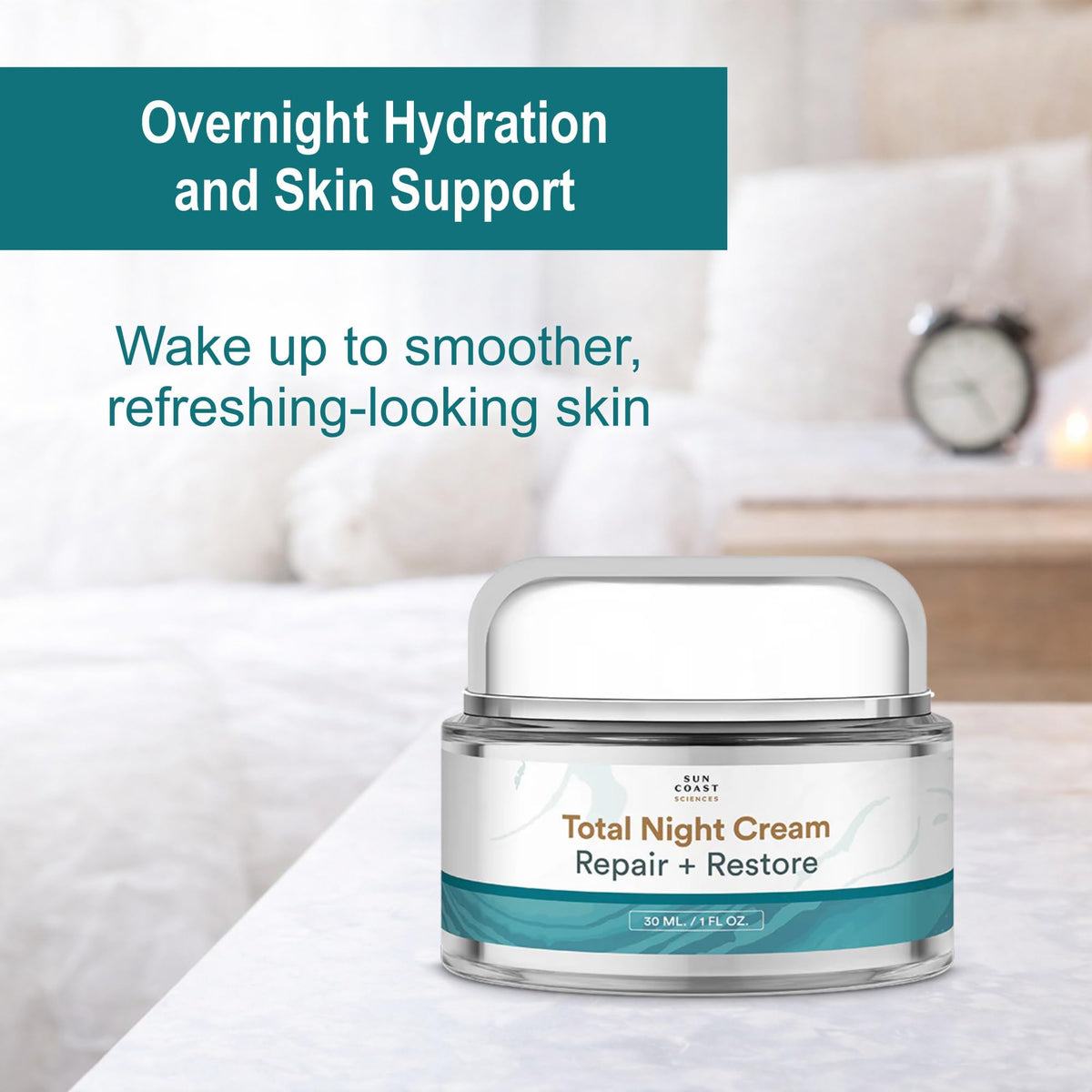 SUN COAST SCIENCES applying cream to cheek demonstrating hydration benefit overnight