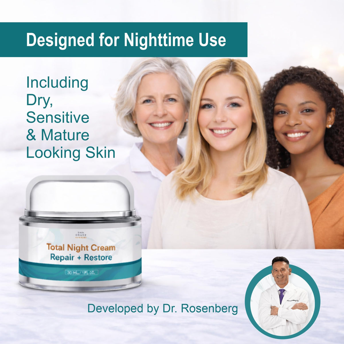 SUN COAST SCIENCES jar on nightstand styled with lamp to suggest nightly routine ease