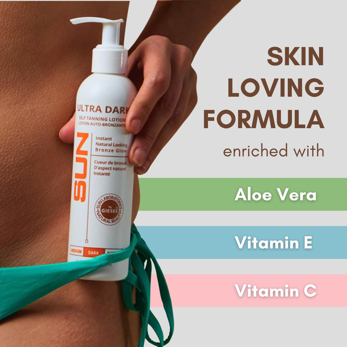 Sun Laboratories by Giesee before and after legs showing deeper bronze