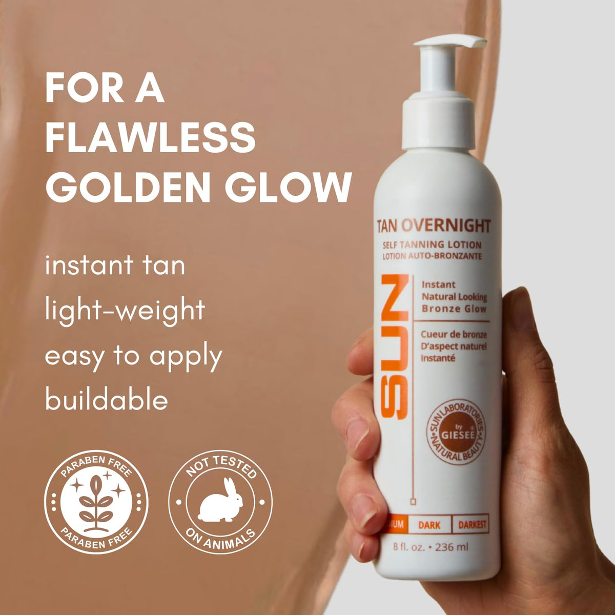 Sun Laboratories by Giesee applying lotion on forearm to show even coverage and streak-free blending benefit