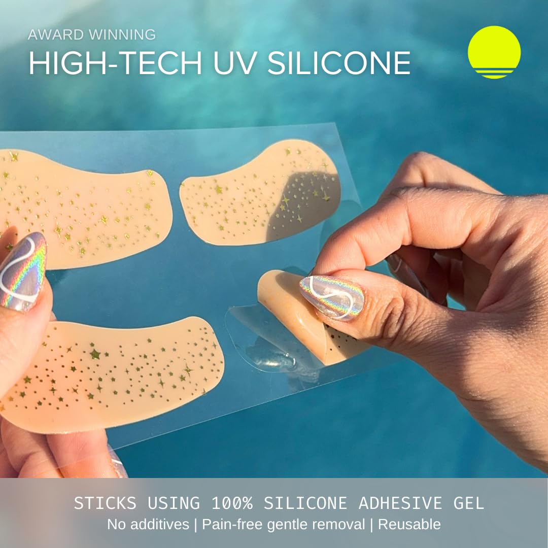 Sun Patch close-up of glittery silicone texture highlighting durable sparkle finish