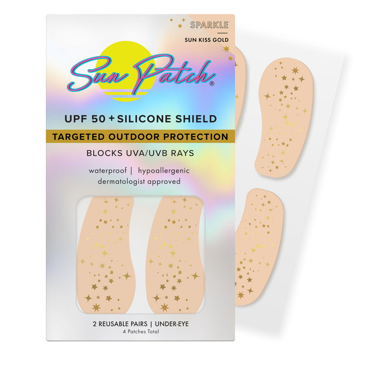 Sun Patch front packaging showing gold sparkle patches and product name benefits