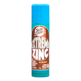 Sun Zapper front view of blue bay stick showing visible protection benefit
