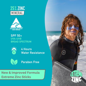 Sun Zapper close-up zinc oxide stripe demonstrating bold coverage advantage